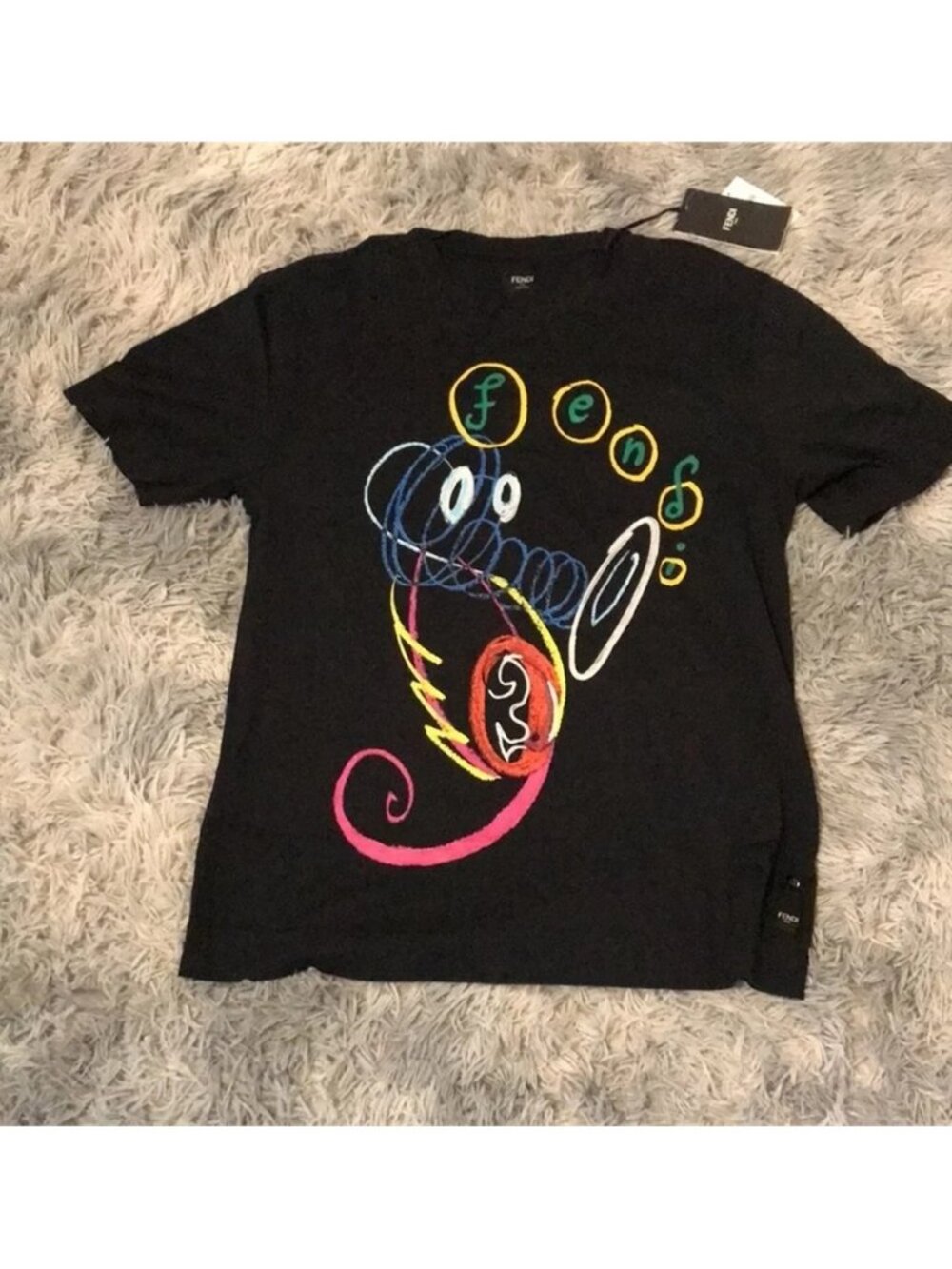 New Authentic Fendi Noel Fielding Logo-Embroidered Printed Cotton-Jersey T-Shirt